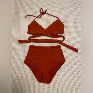 Aerie Rust Red Orange High Waisted Wrap Bikini